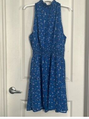 Blue Floral Halter Dress
